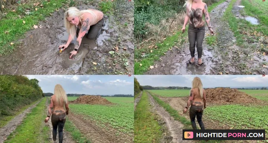 Devil Sophie - Mud Fetz Jeans mess - Heavy mess on the straw hill with devil-sophie - Pissing [FullHD 1080p] MDH Pissing